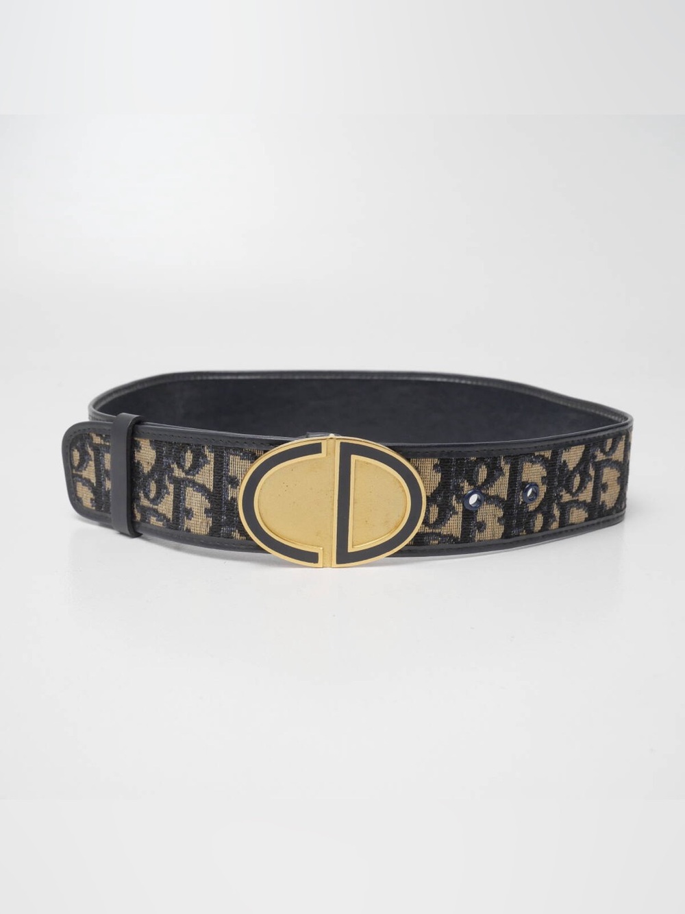 Christian Dior Vintage CD Monogram NWT Leather Belt with Gold Buckle